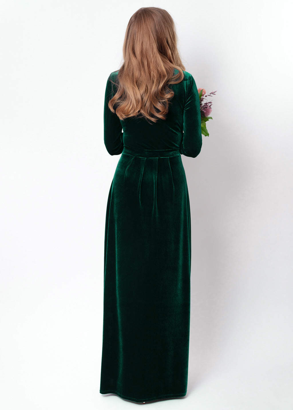 Emerald green velvet long dress