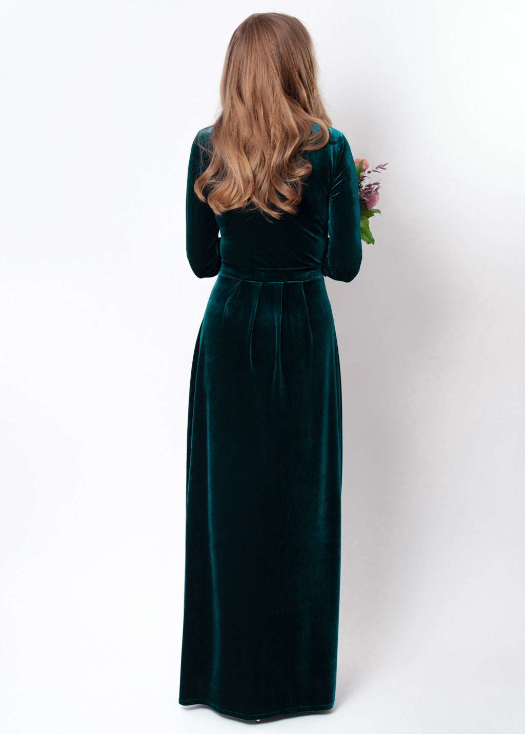 Teal green velvet long dress