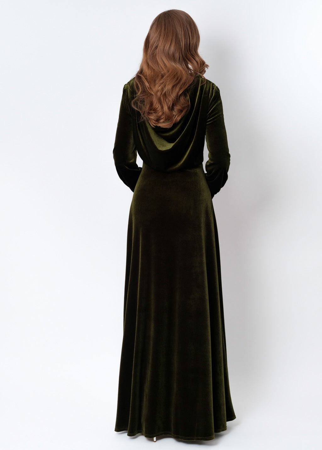 Olive green velvet long dress