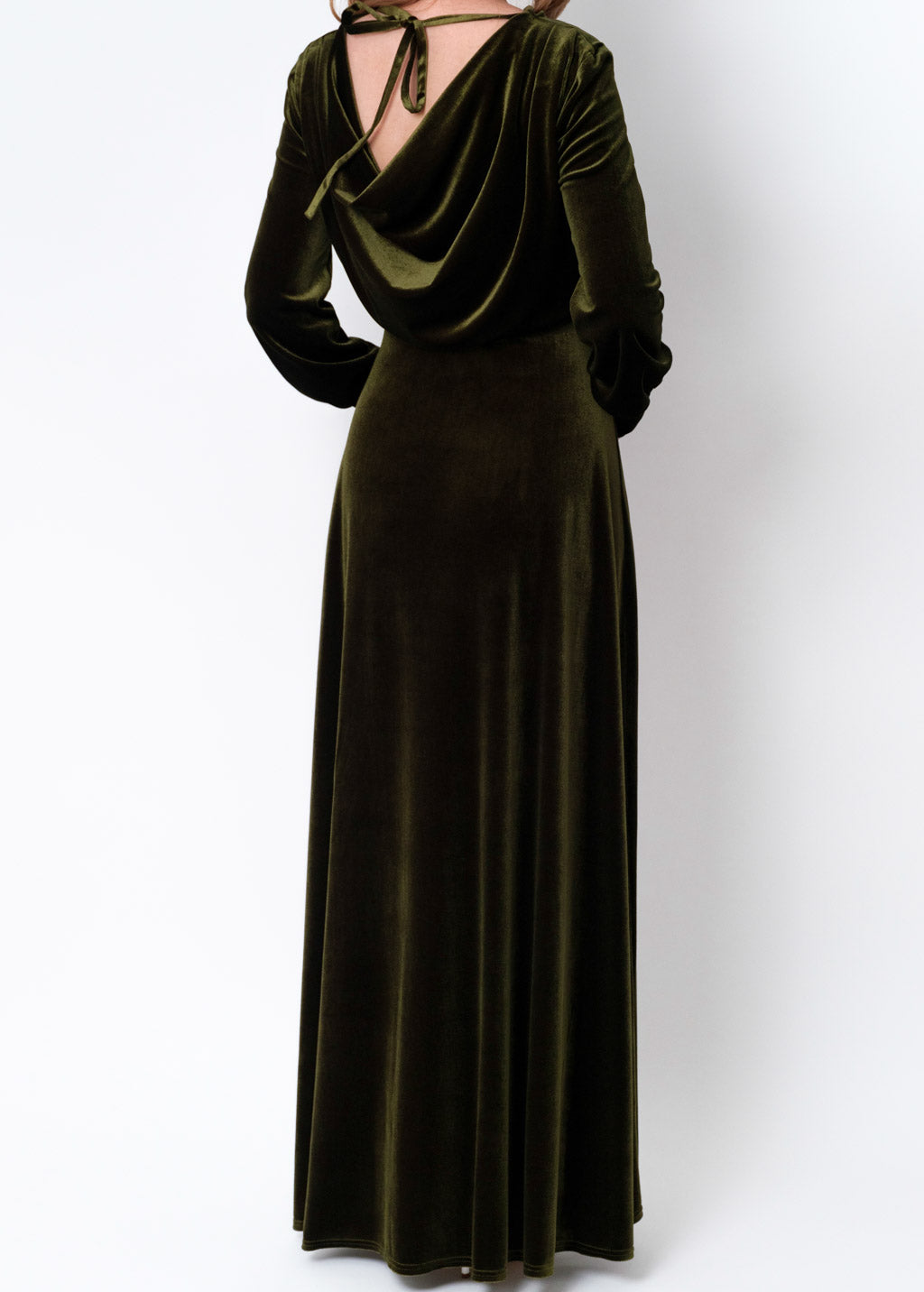 Olive green velvet long dress