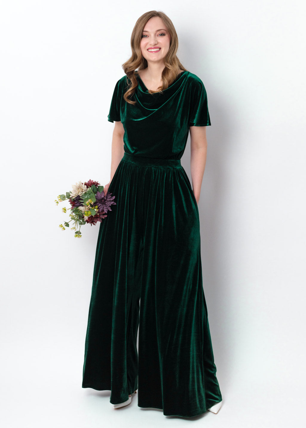 Emerald green velvet jumpsuit