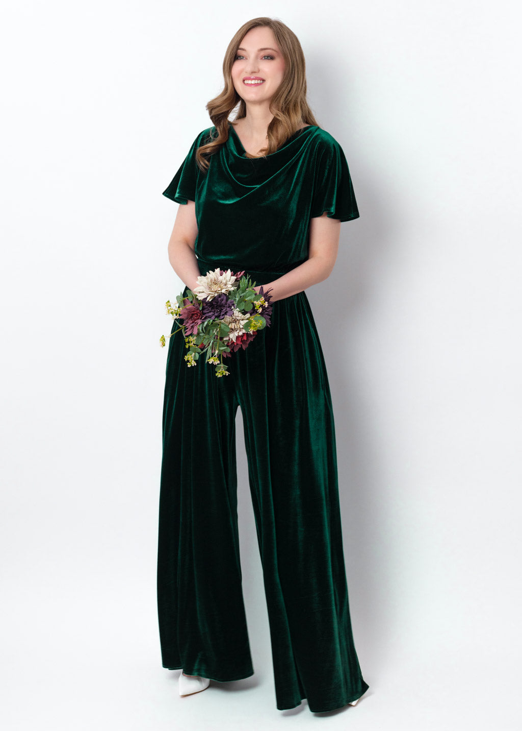 Emerald green velvet jumpsuit