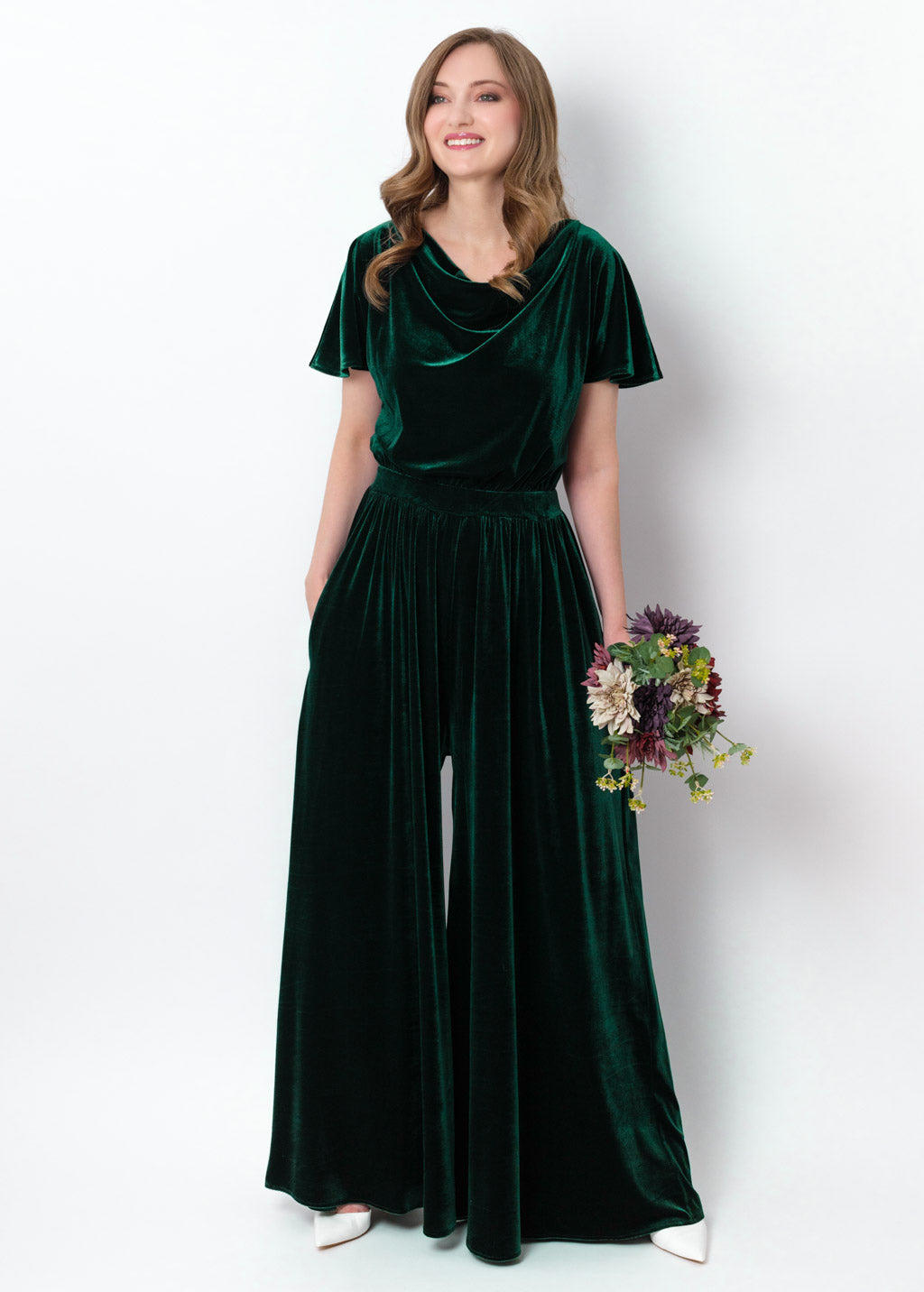 Emerald green velvet jumpsuit
