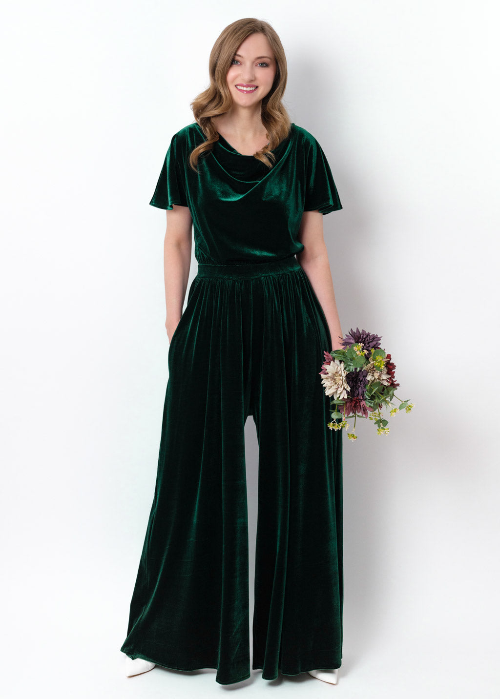 Emerald green velvet jumpsuit