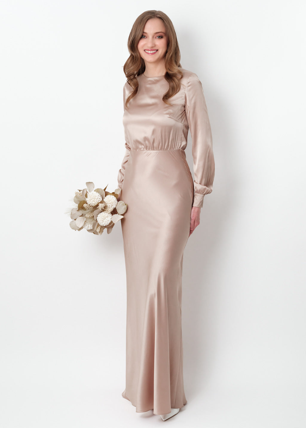 Champagne beige silk long dress