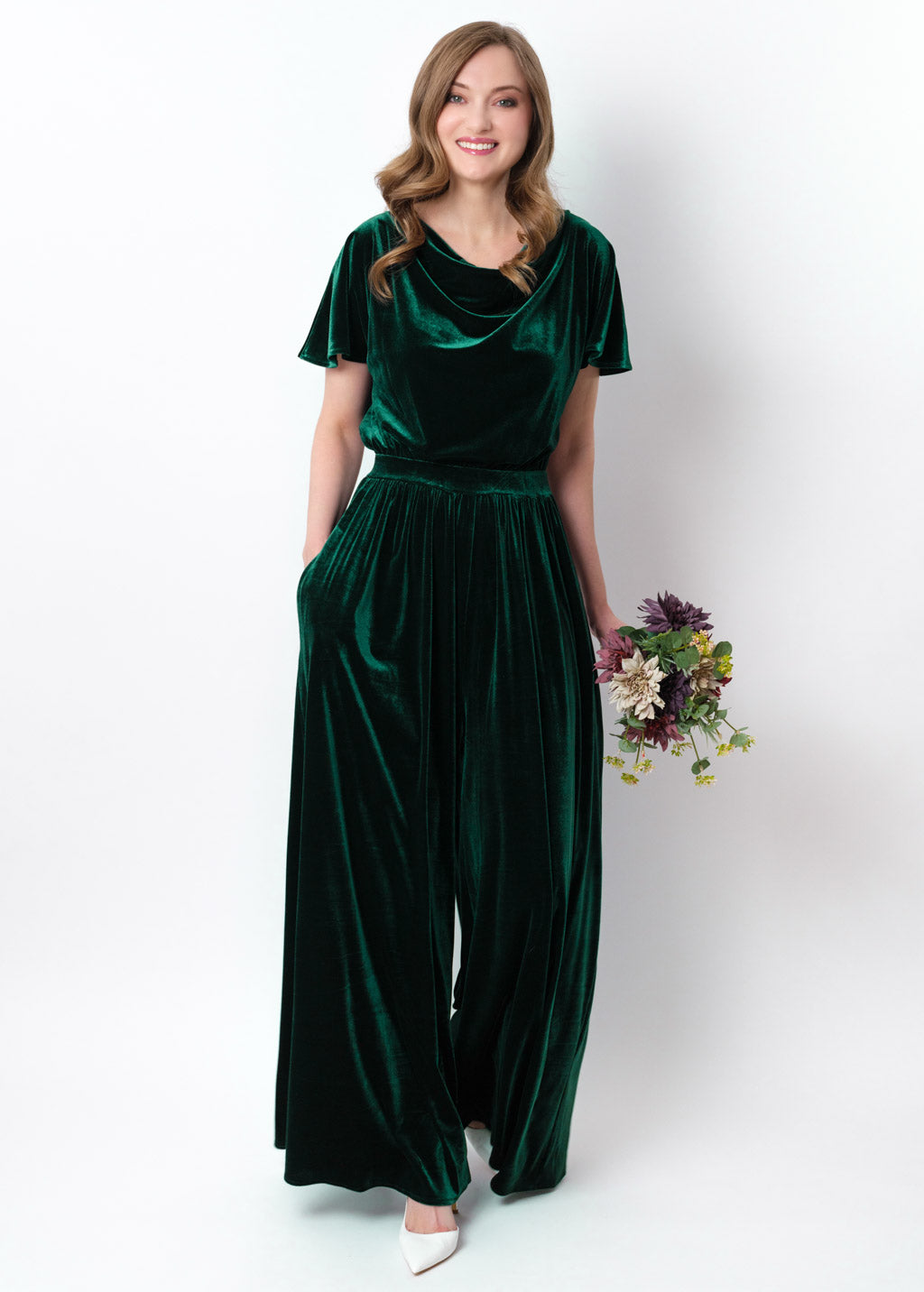 Emerald green velvet jumpsuit