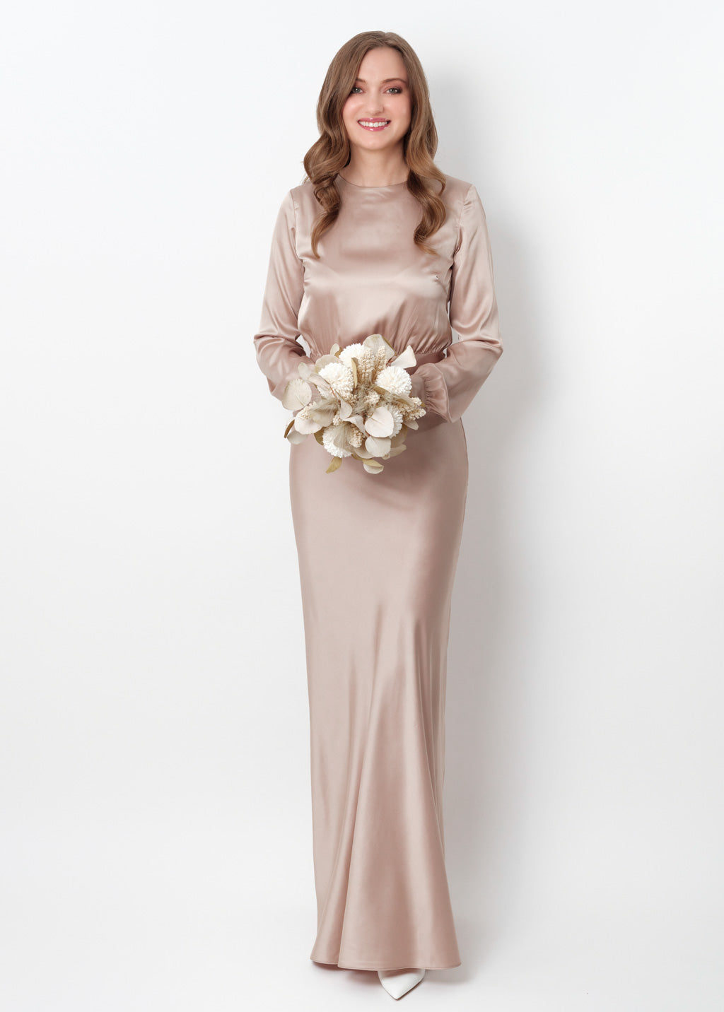 Champagne beige silk long dress