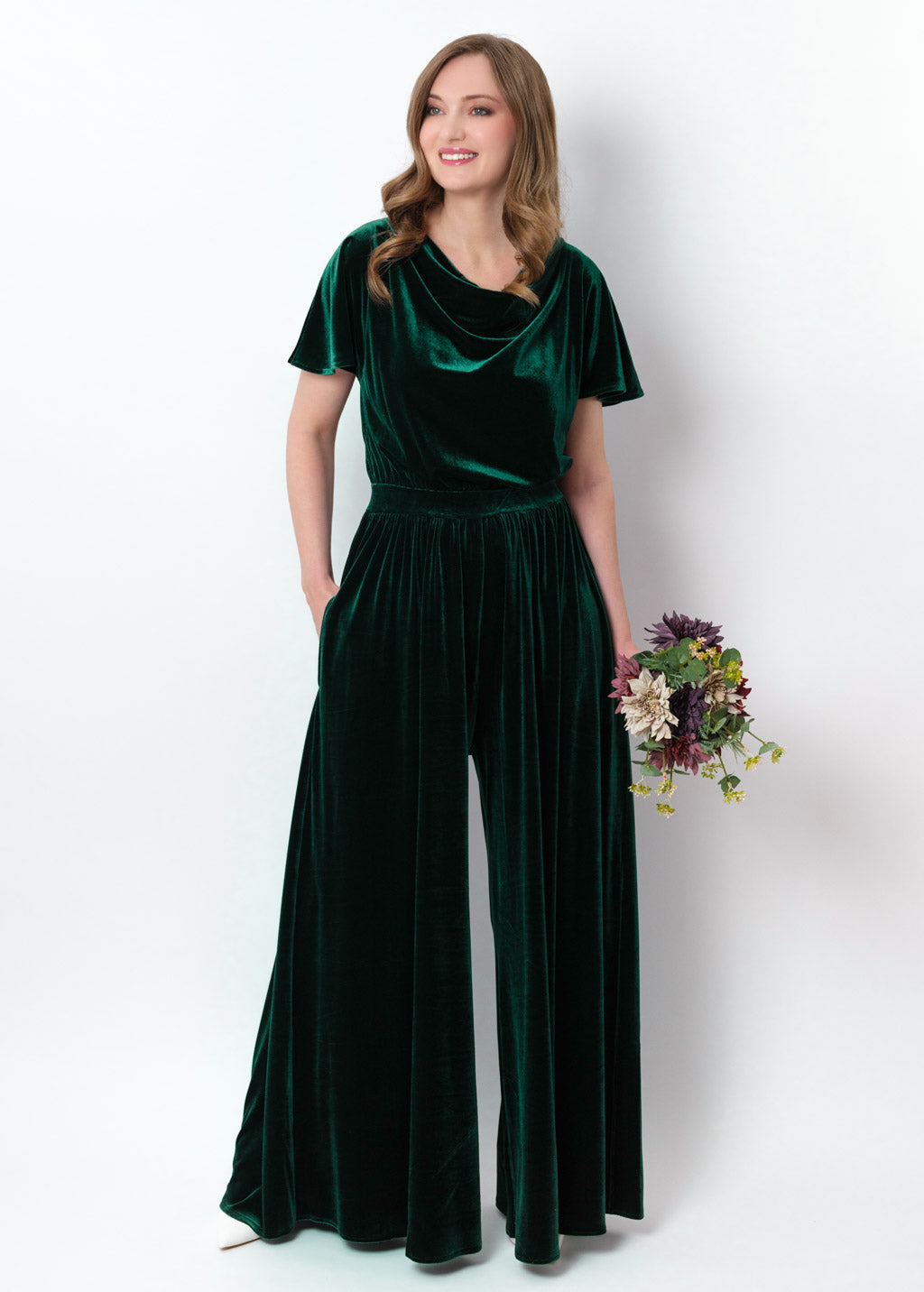 Emerald green velvet jumpsuit