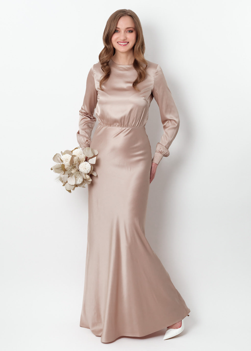 Champagne beige silk long dress