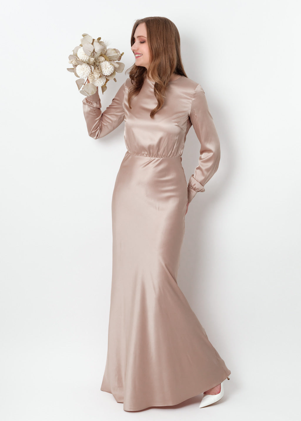 Champagne beige silk long dress