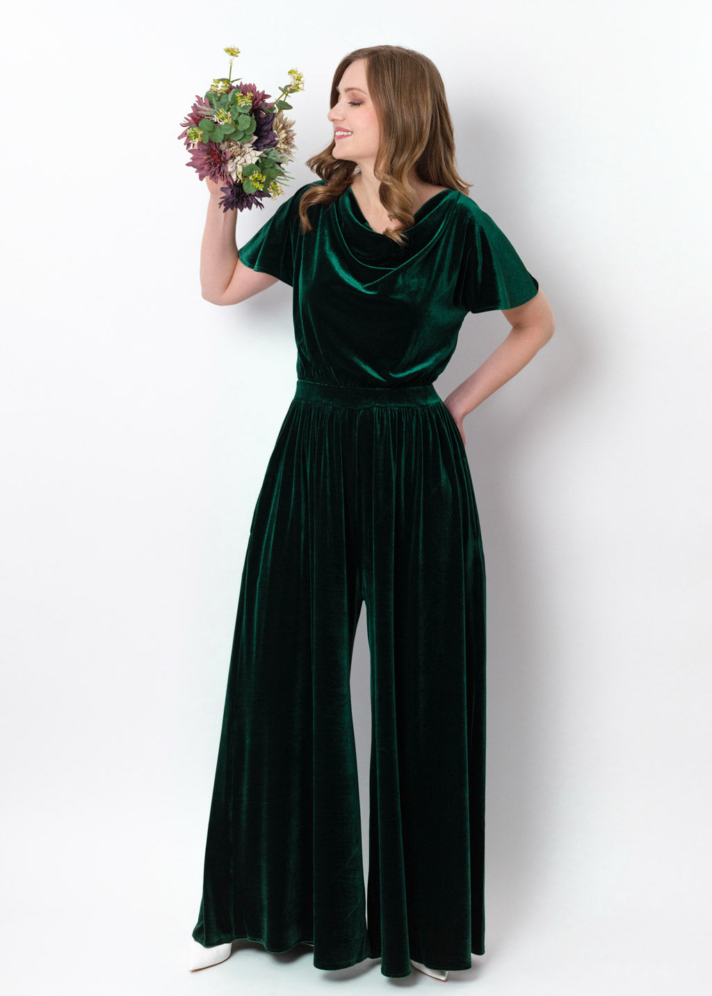 Emerald green velvet jumpsuit