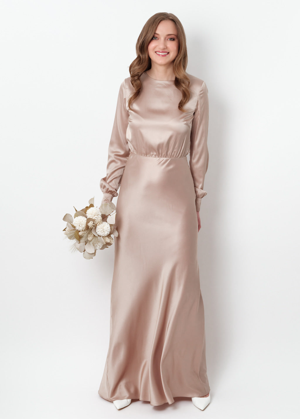 Champagne beige silk long dress