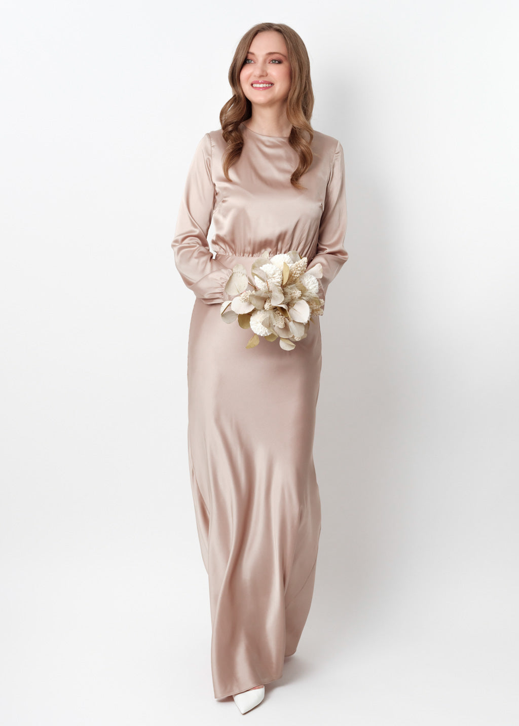 Champagne beige silk long dress