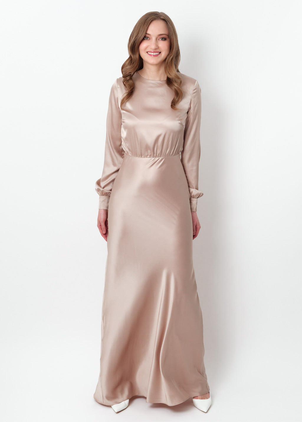 Champagne beige silk long dress