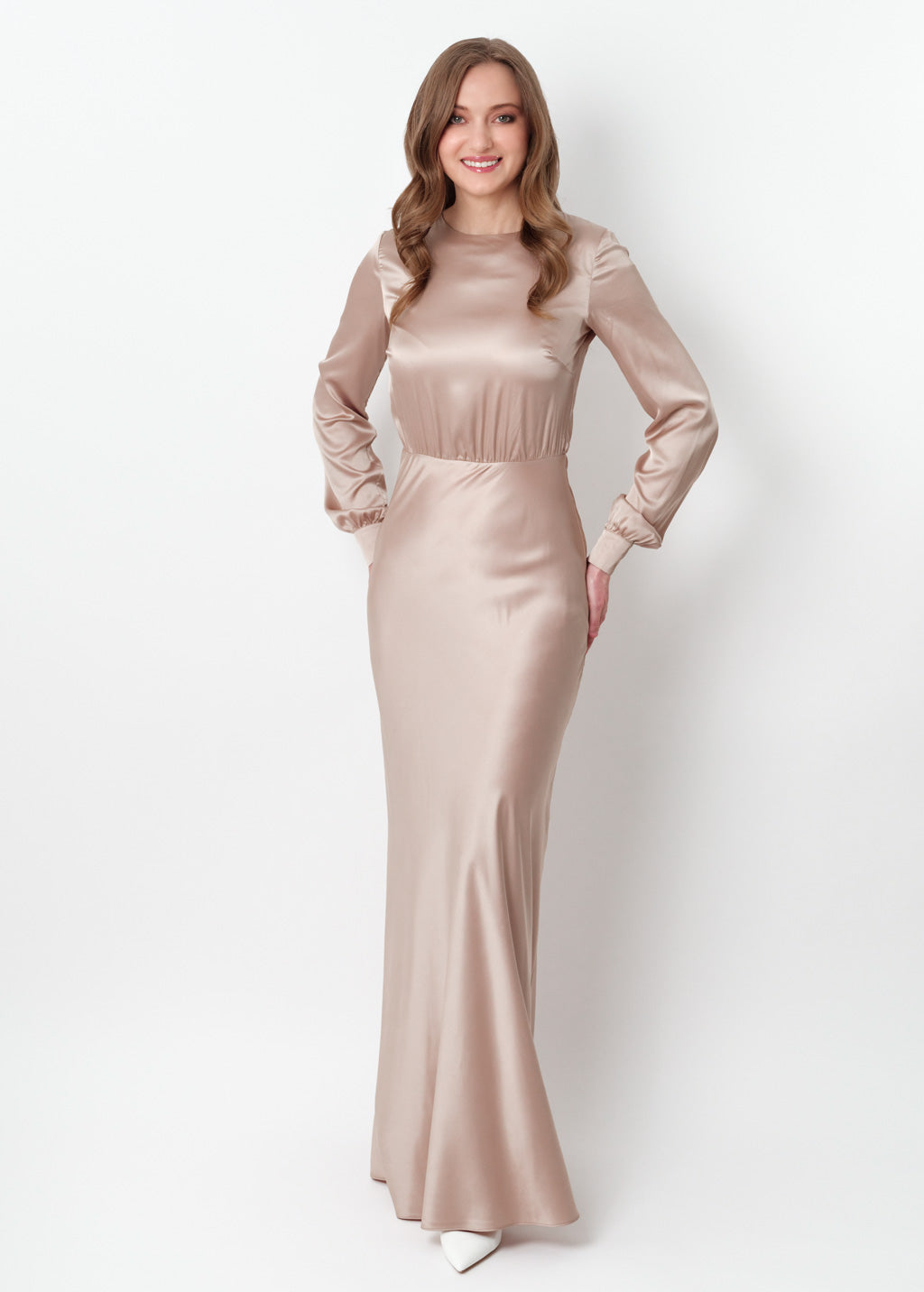 Champagne beige silk long dress