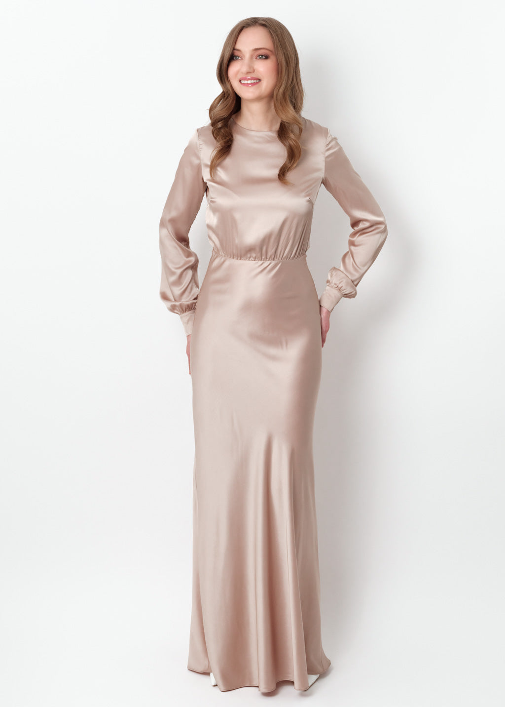 Champagne beige silk long dress