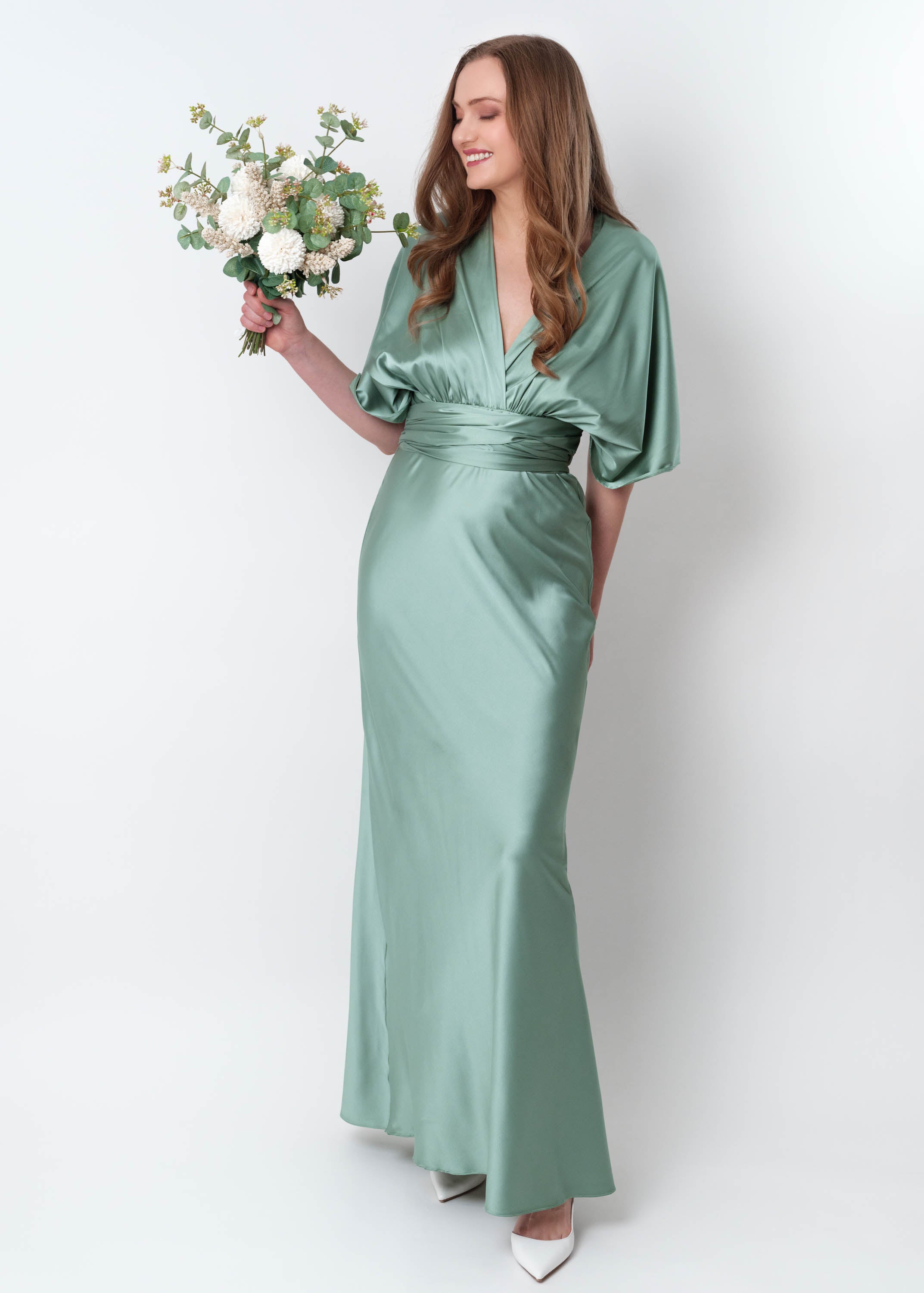 sage green bridesmaids dress Leely Women Sage Green Floral Flowy Bridesmaid Dress with Slit A Line Off the Shoulder Print Long Wedding Party Dress