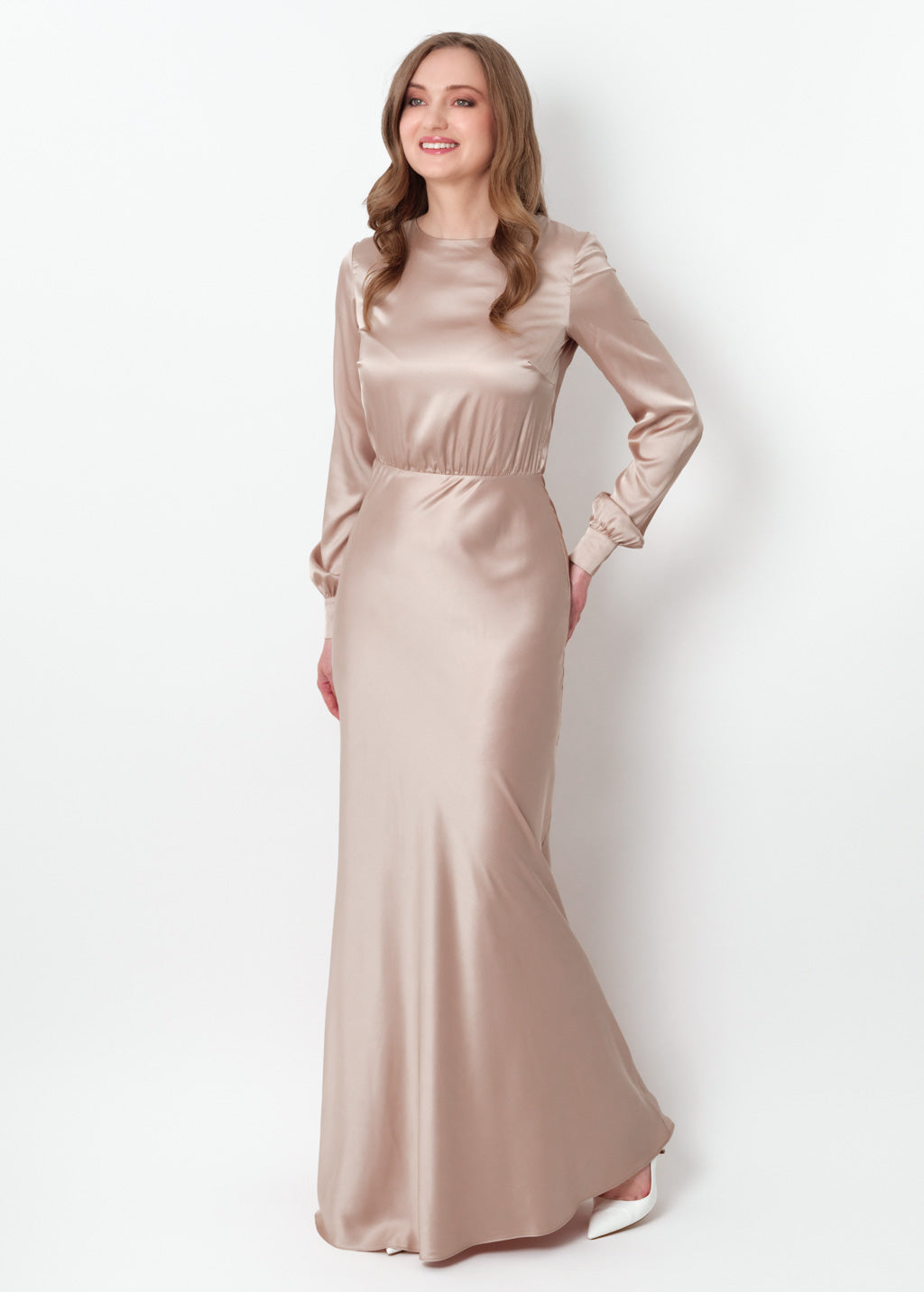 Champagne beige silk long dress
