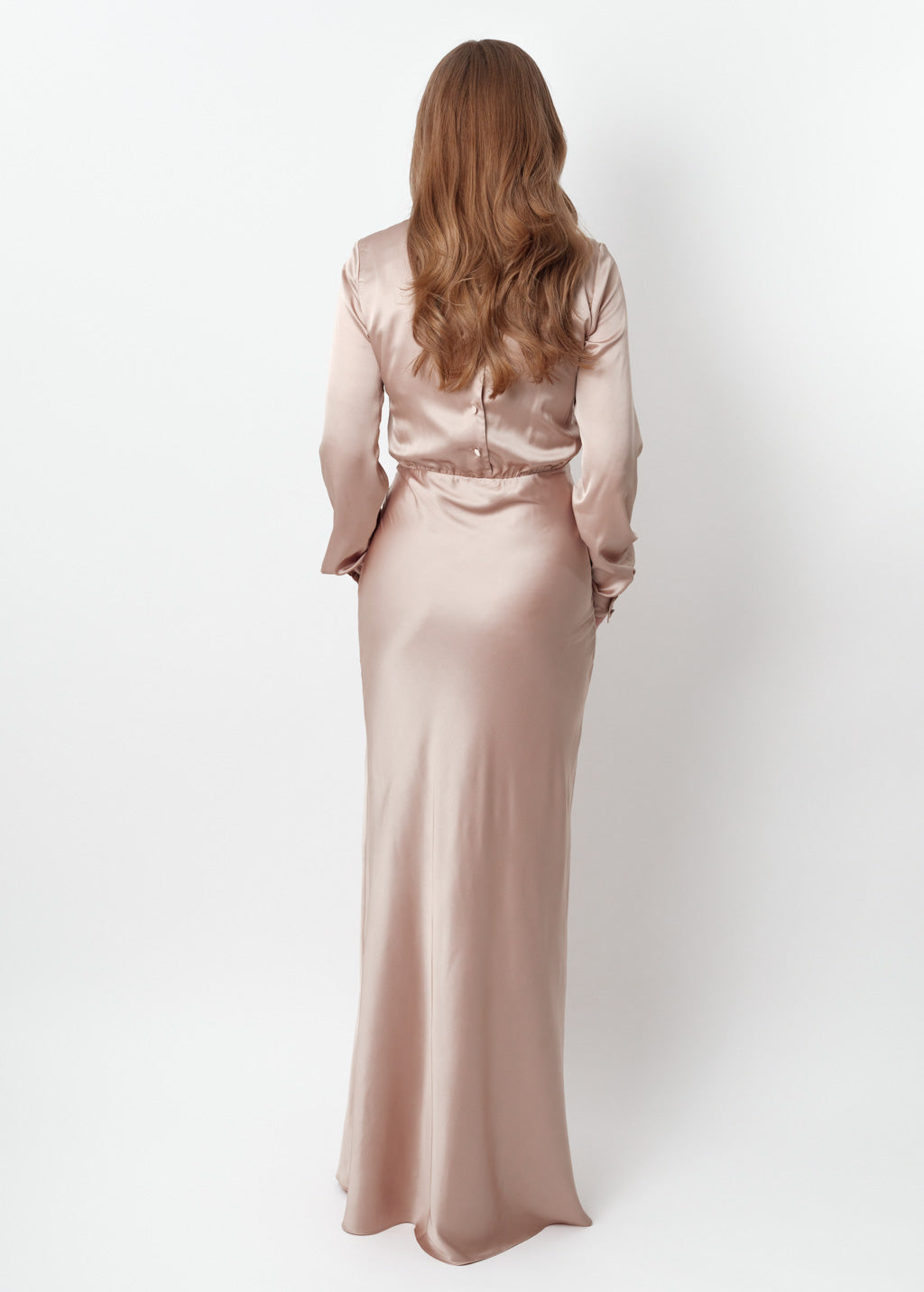 Champagne beige silk long dress