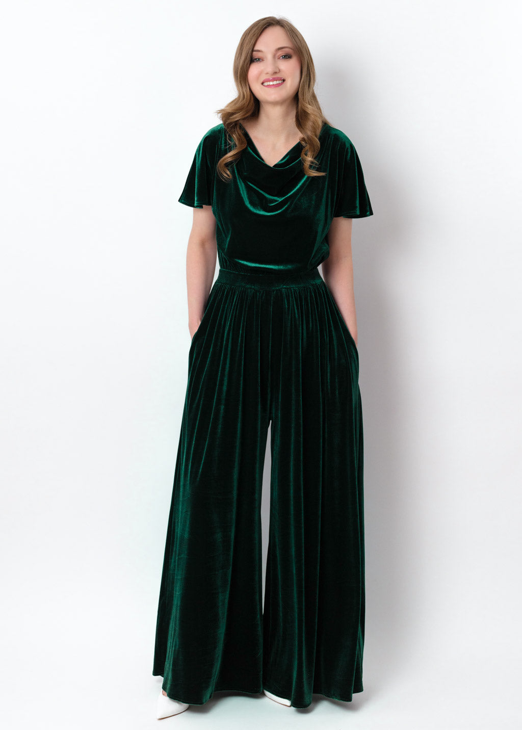 Emerald green velvet jumpsuit
