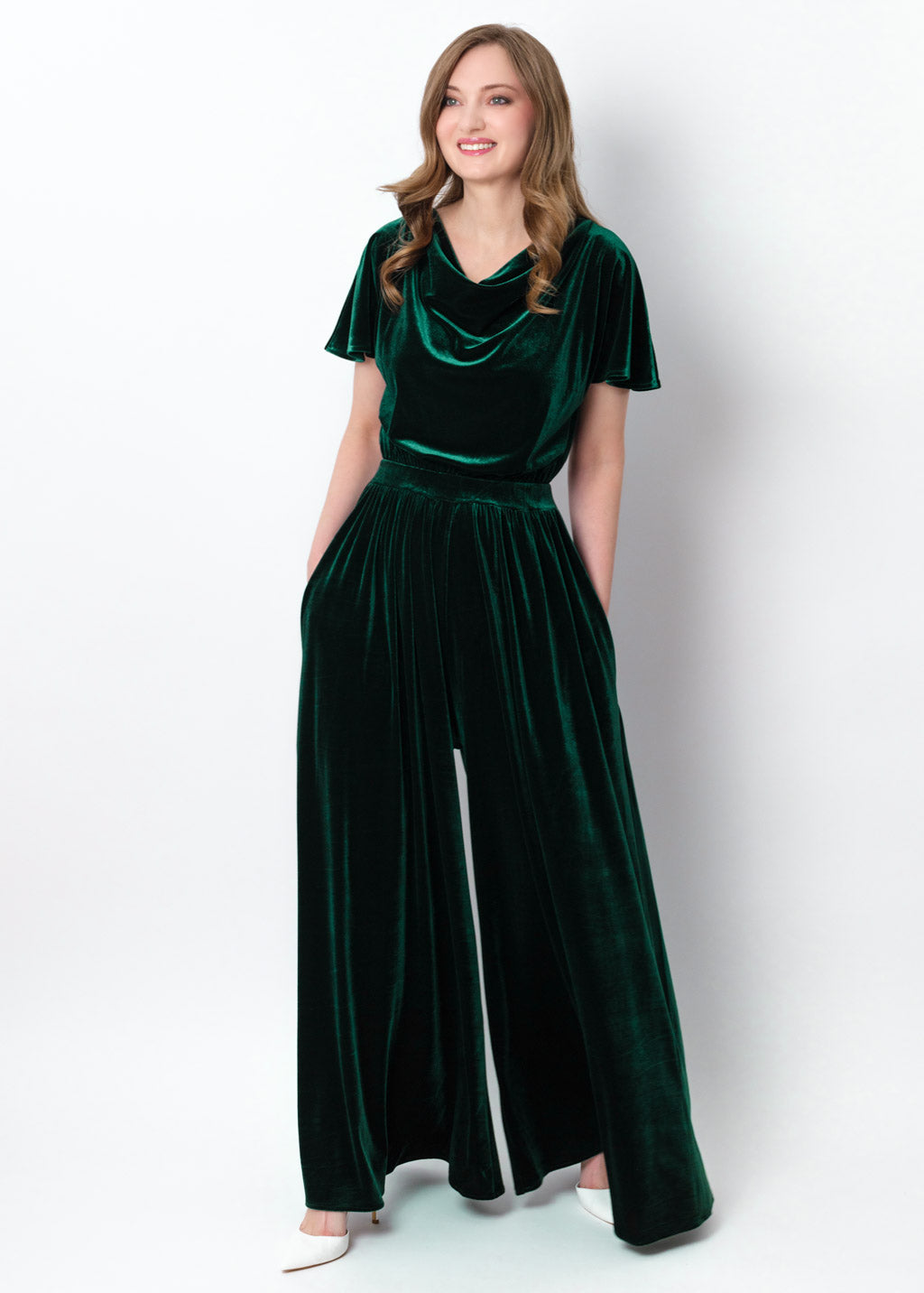 Emerald green velvet jumpsuit