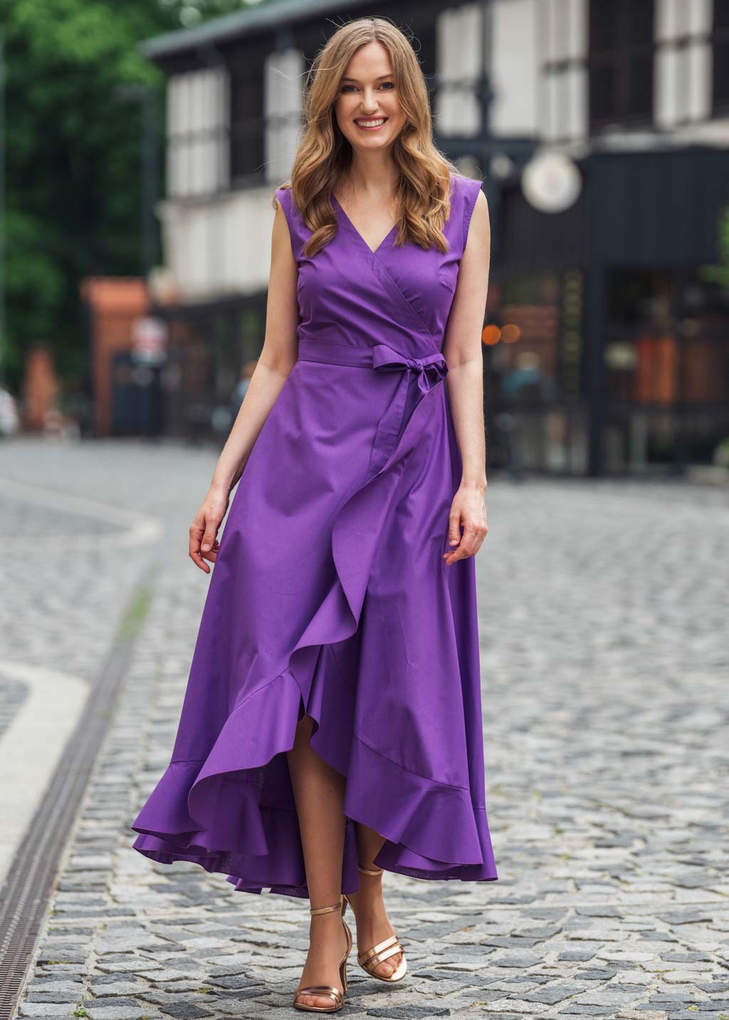 Purple organic cotton wrap dress
