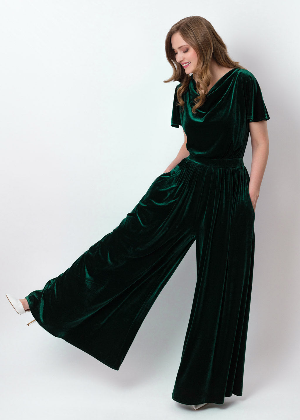 Emerald green velvet jumpsuit