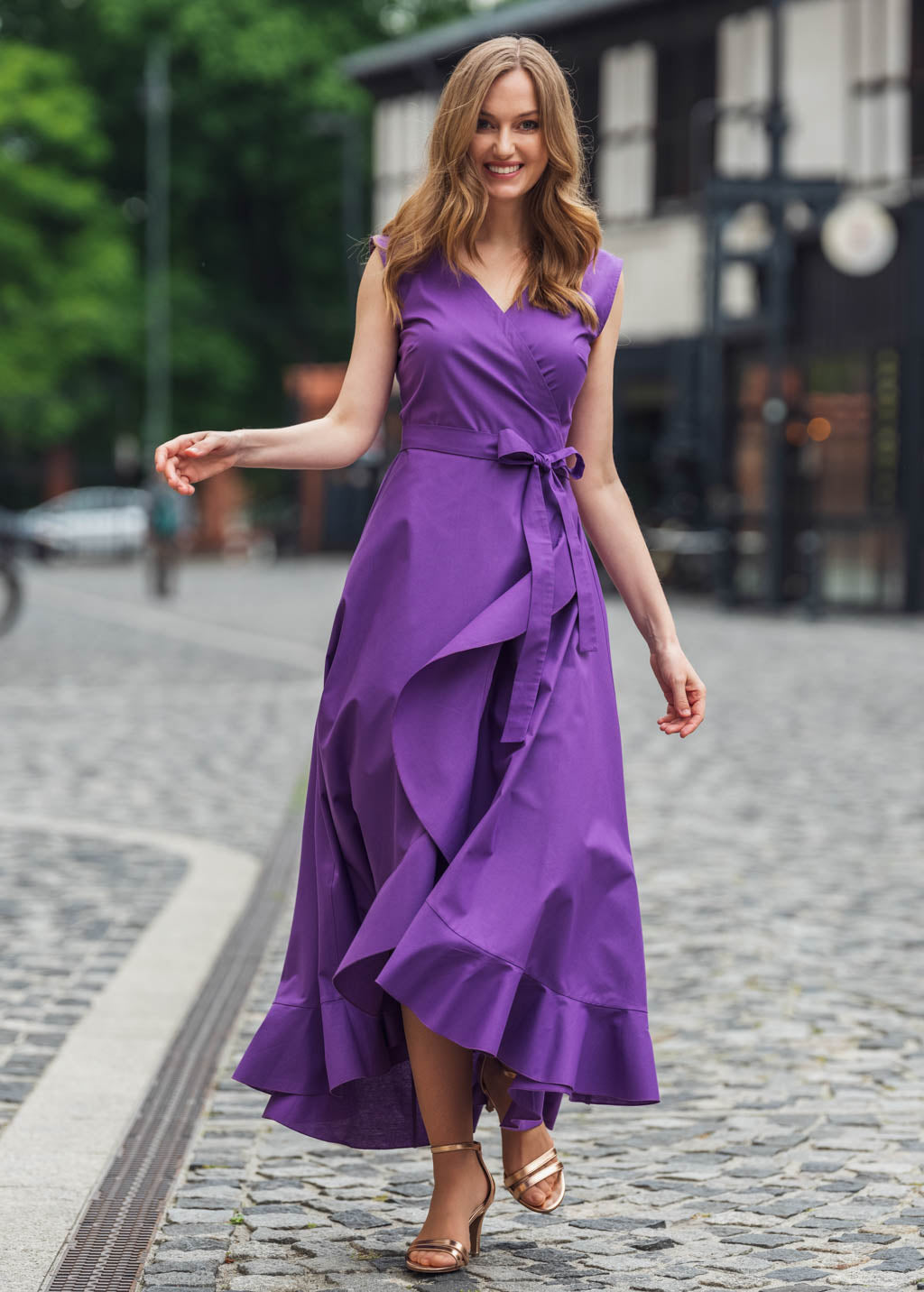Purple organic cotton wrap dress