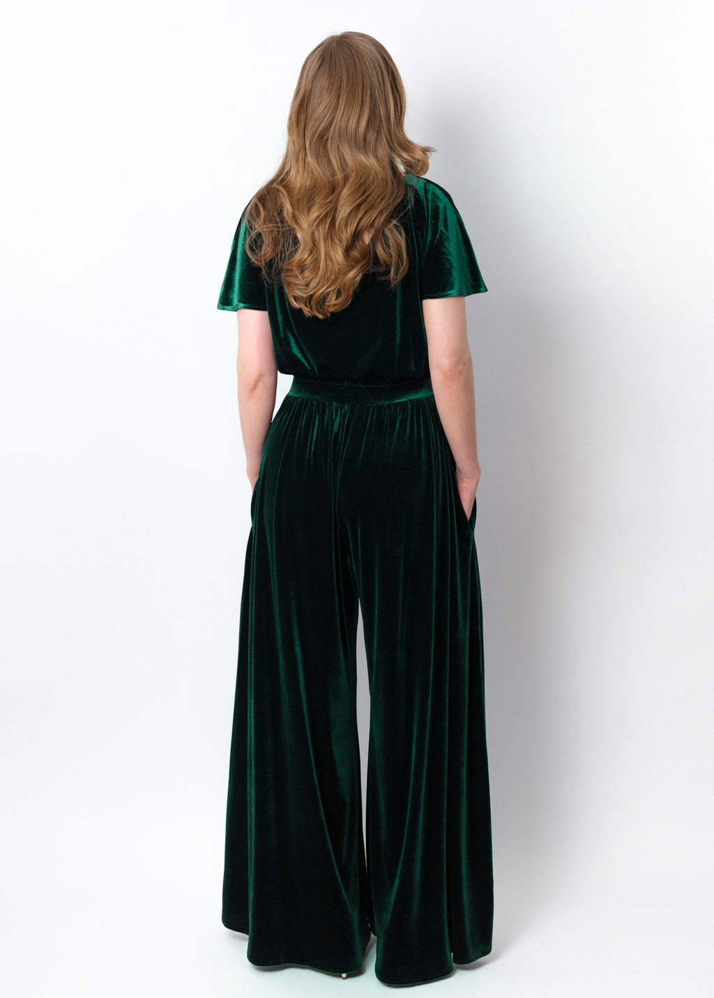 Emerald green velvet jumpsuit