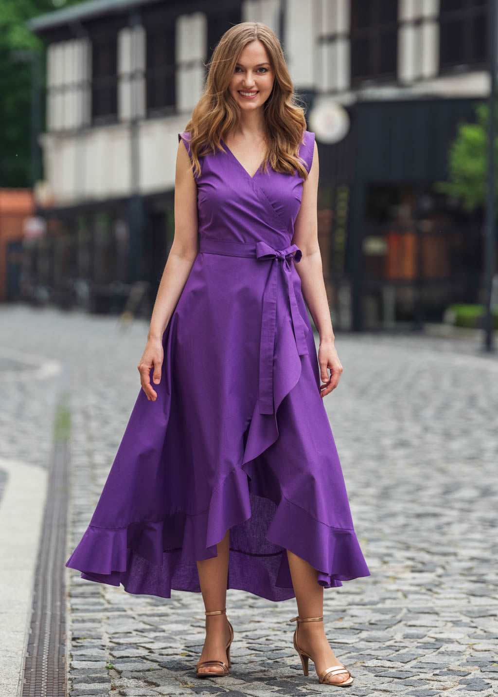 Purple organic cotton wrap dress