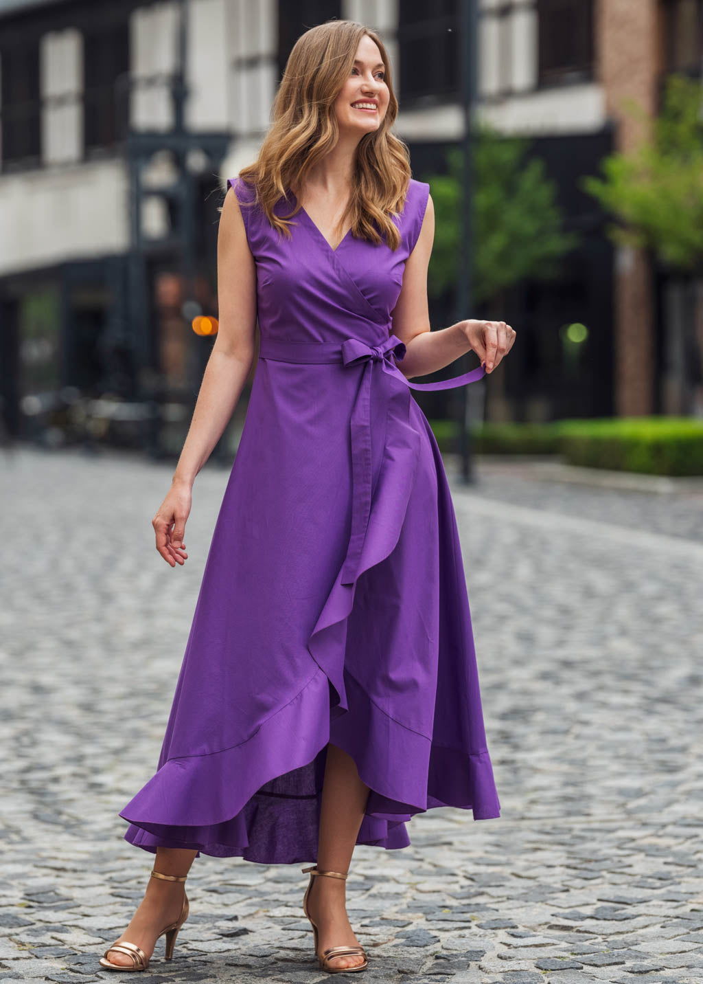 Purple organic cotton wrap dress