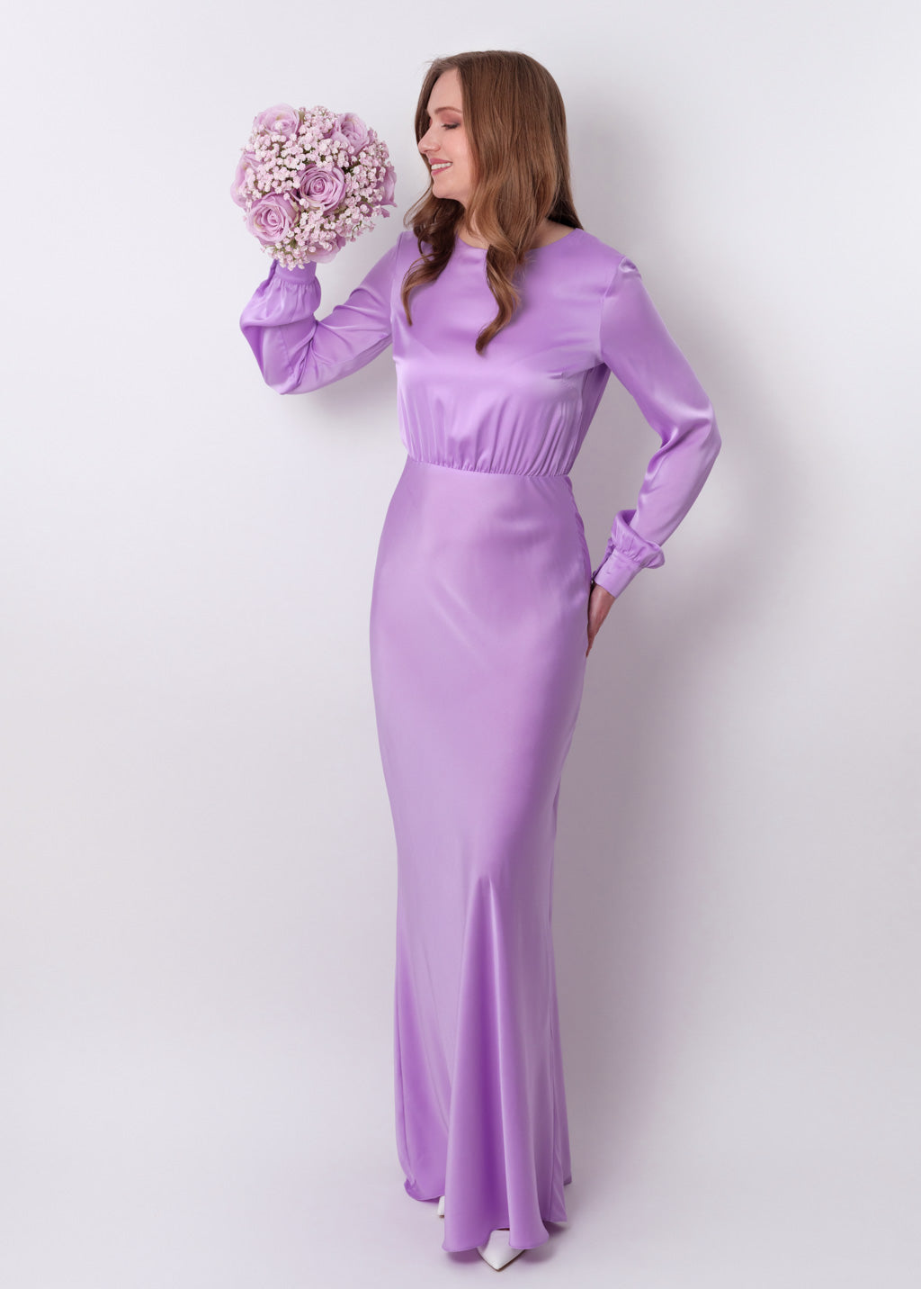 Lilac silk long dress