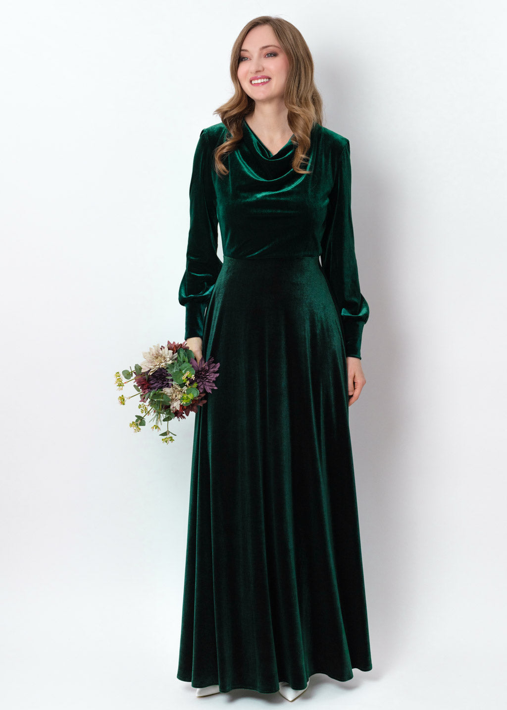 Emerald green velvet long dress