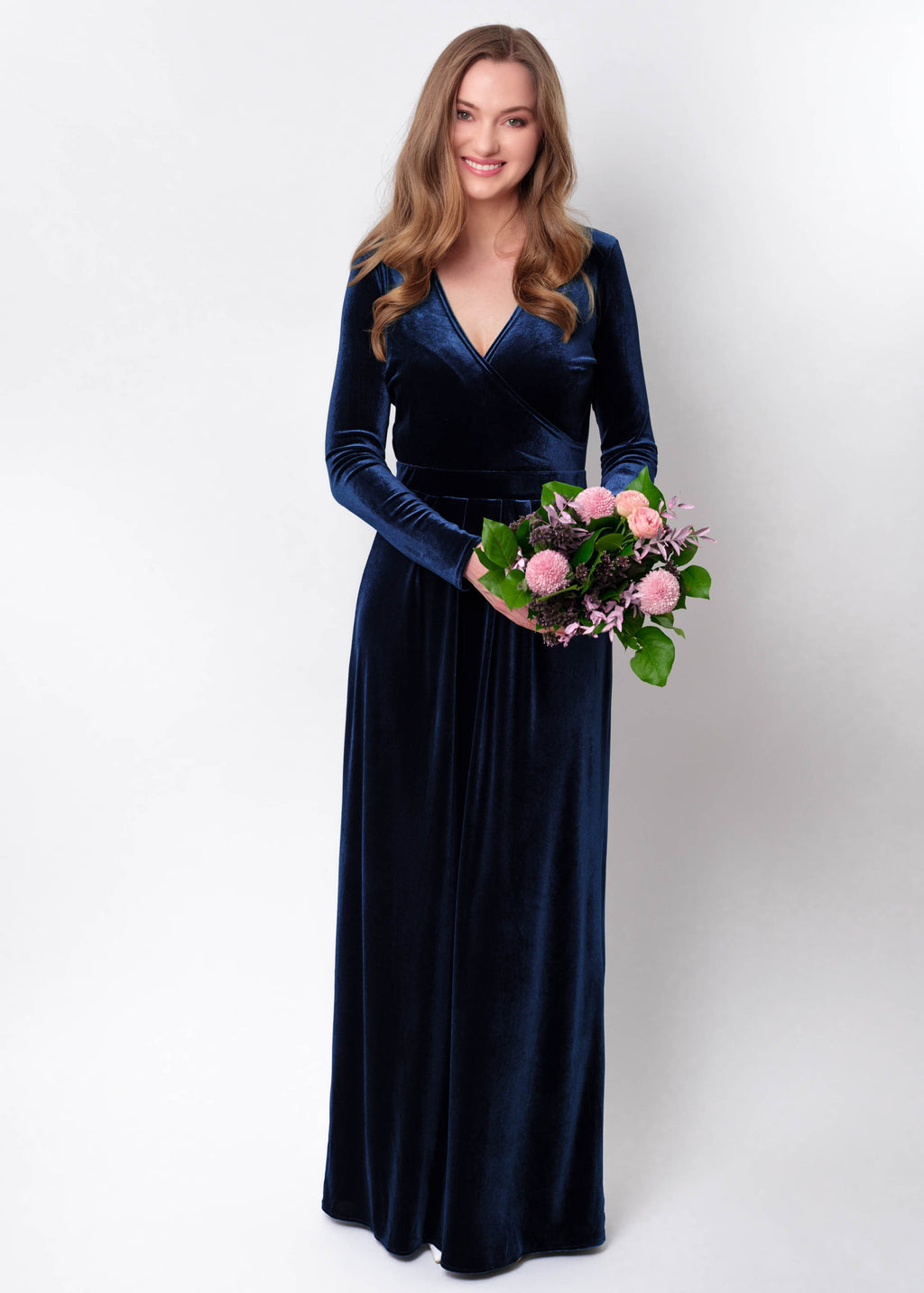 Navy blue velvet long dress