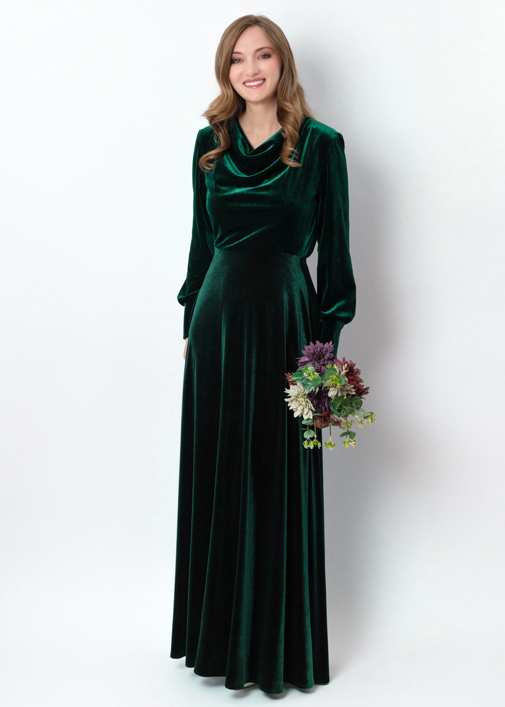 Emerald green velvet long dress