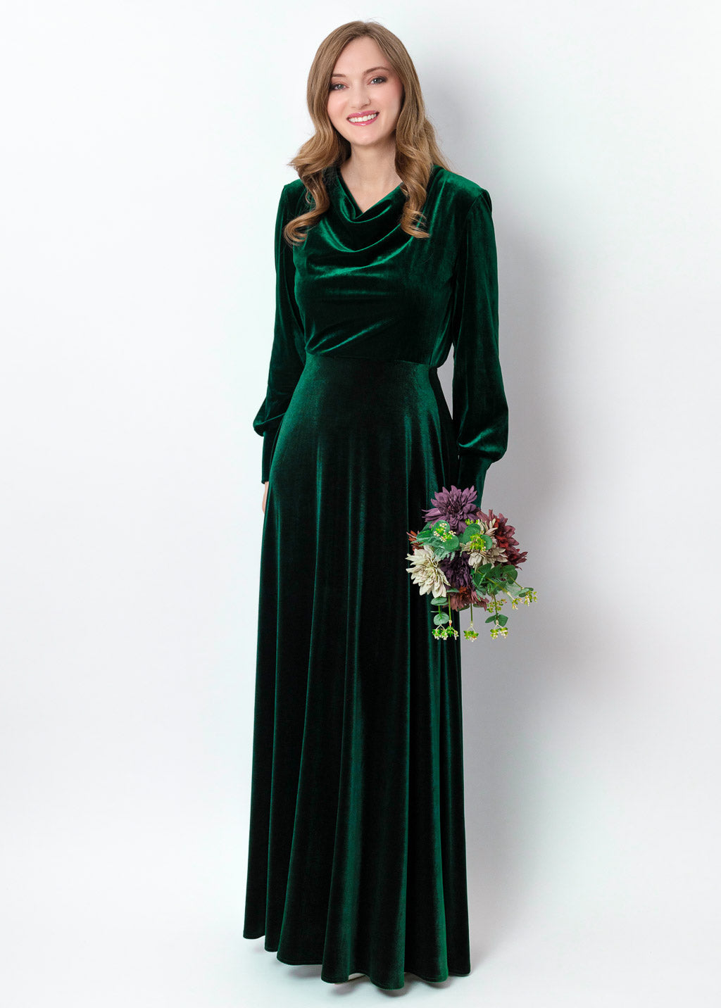 Velvet winter dress in emerald green