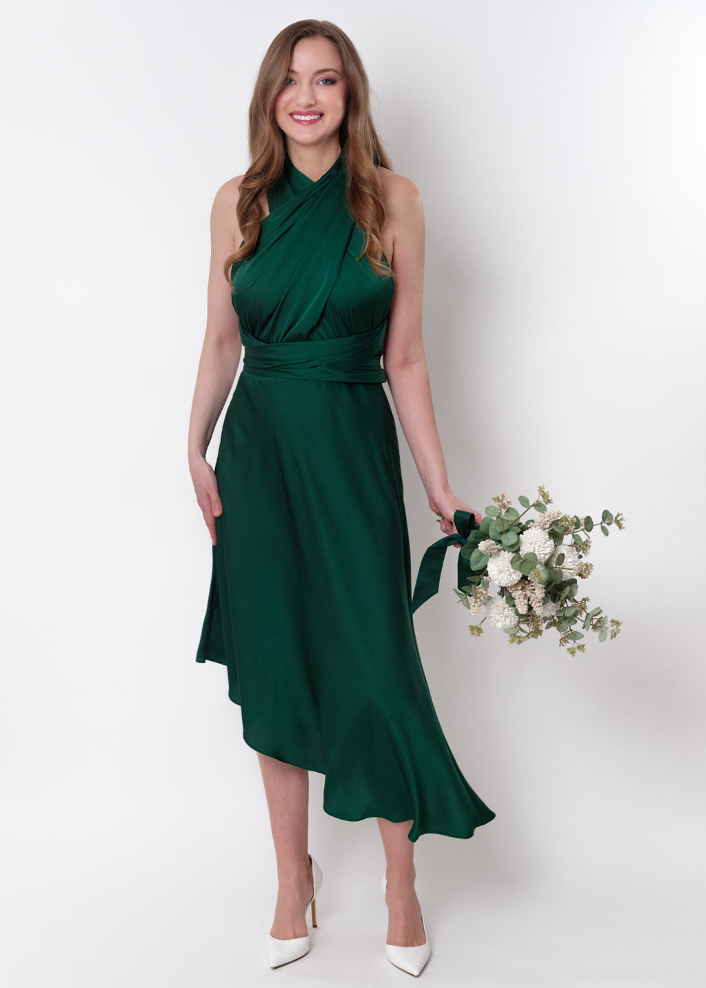 Dark green infinity asymmetric dress