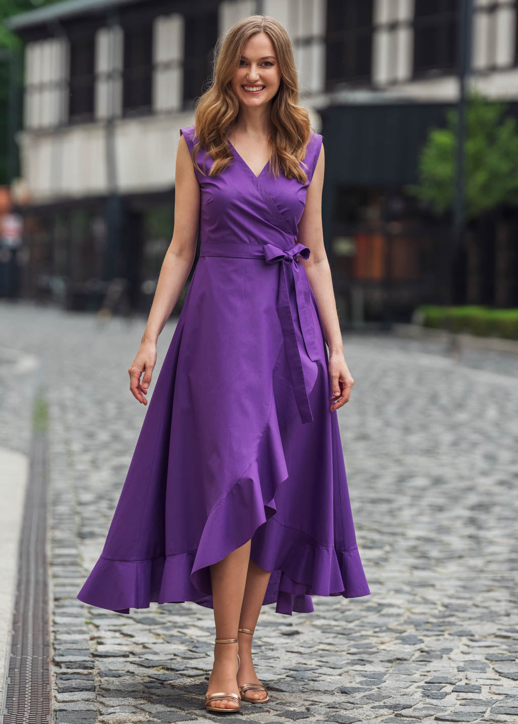 Purple organic cotton wrap dress