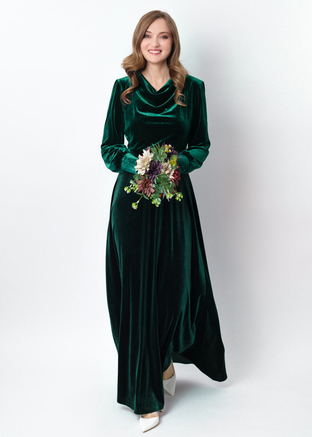 Emerald green velvet long dress
