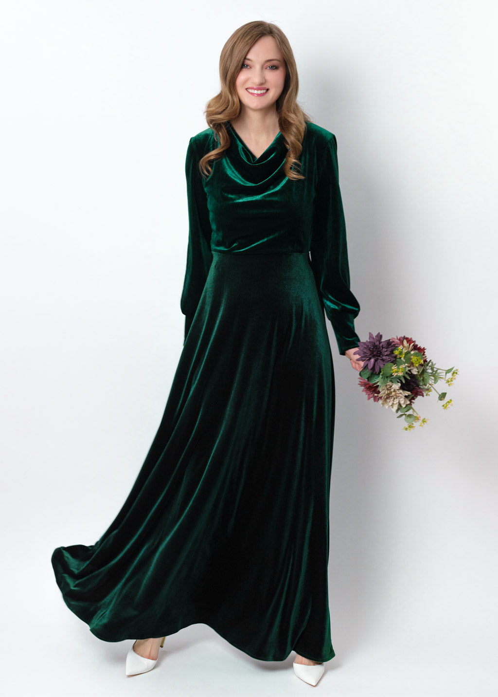 Emerald green velvet long dress