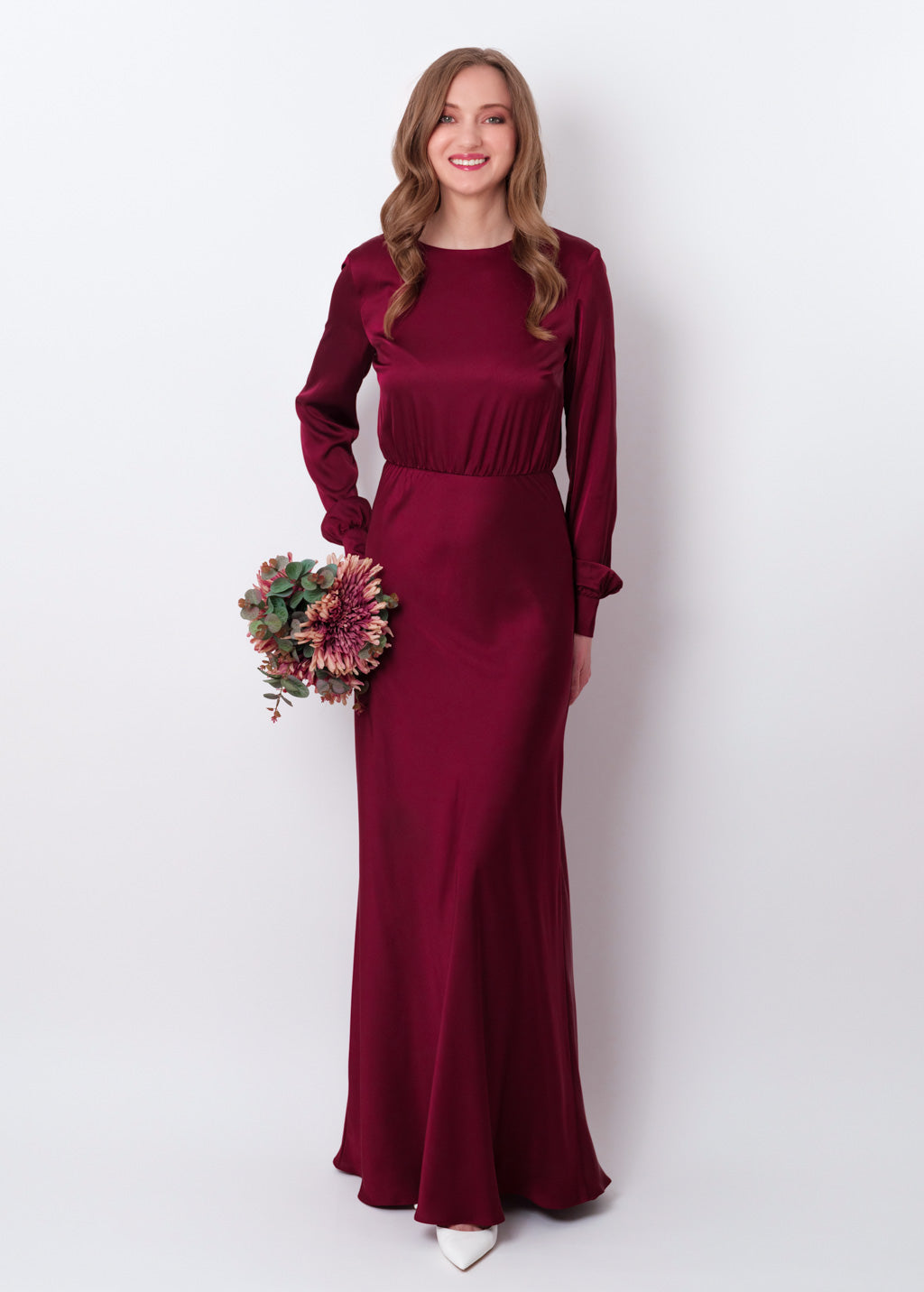 Burgundy silk long dress