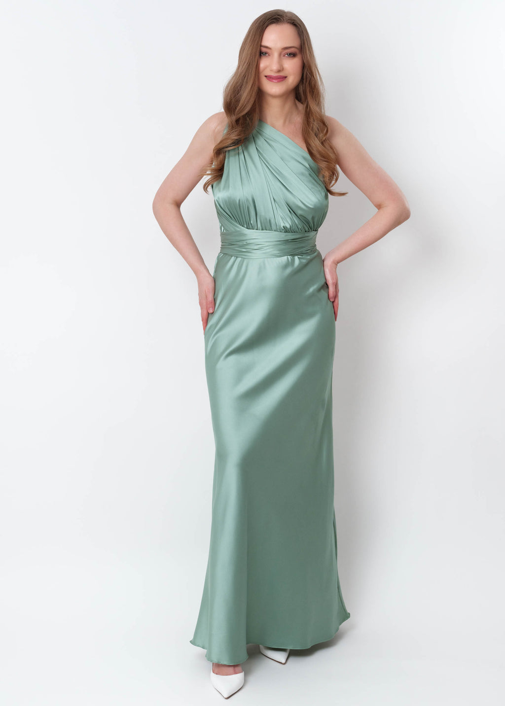 satin sage green bridesmaid dress Sage Green Infinity Silk Bridesmaid Dress