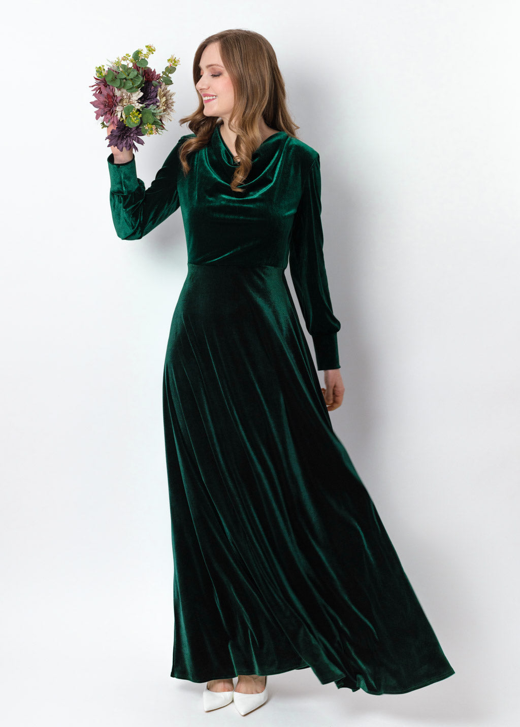 Emerald green velvet long dress