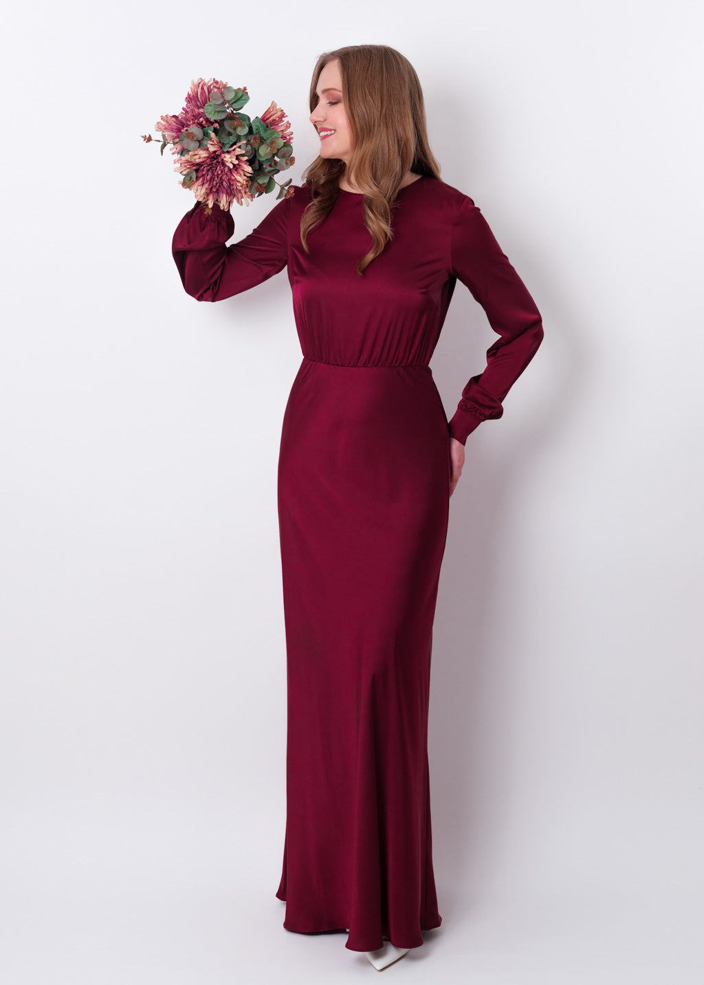 Burgundy silk long dress