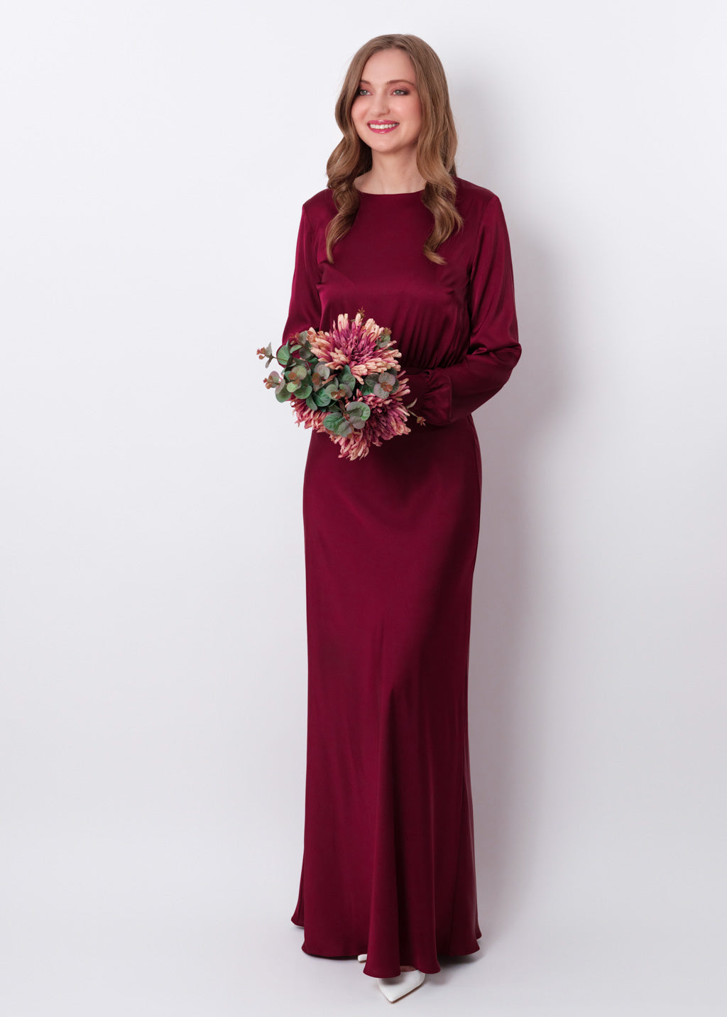 Burgundy silk long dress
