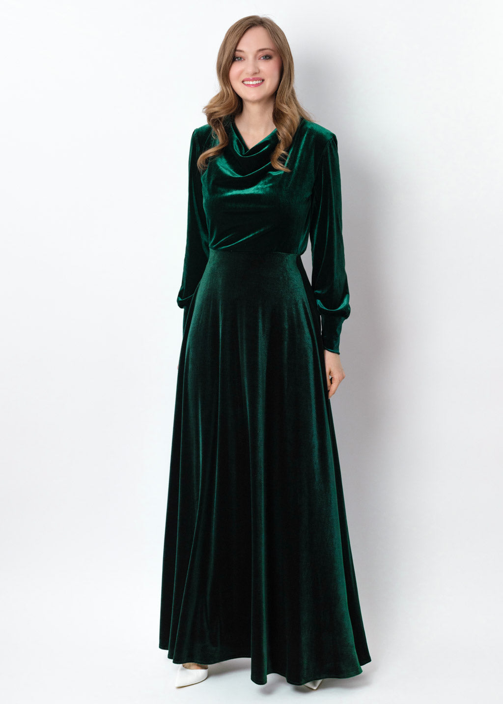 Emerald green velvet long dress