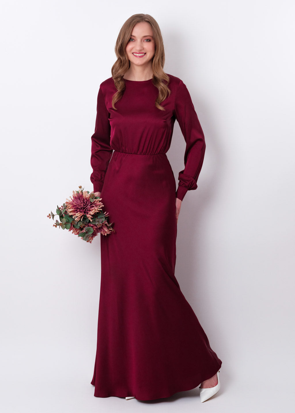 Burgundy silk long dress
