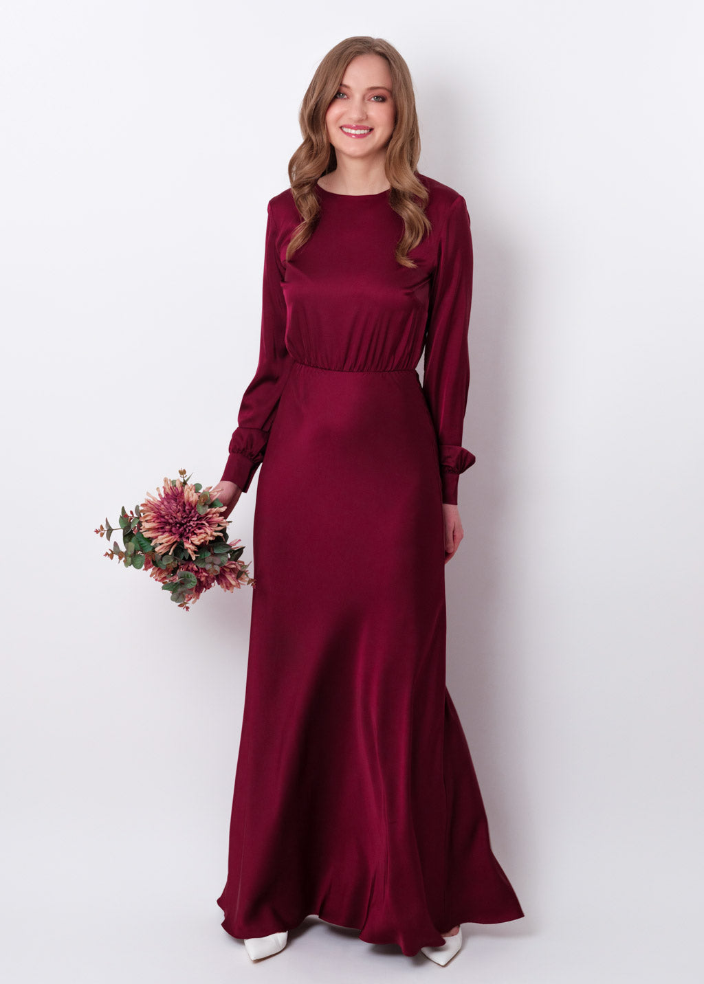 Burgundy silk long dress