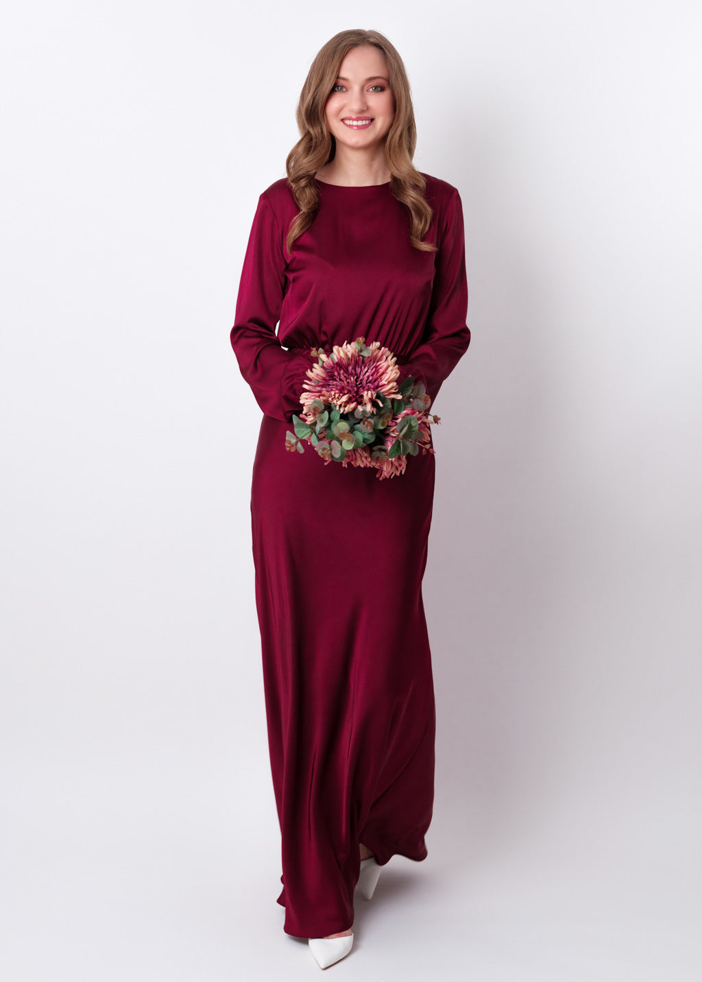 Burgundy silk long dress