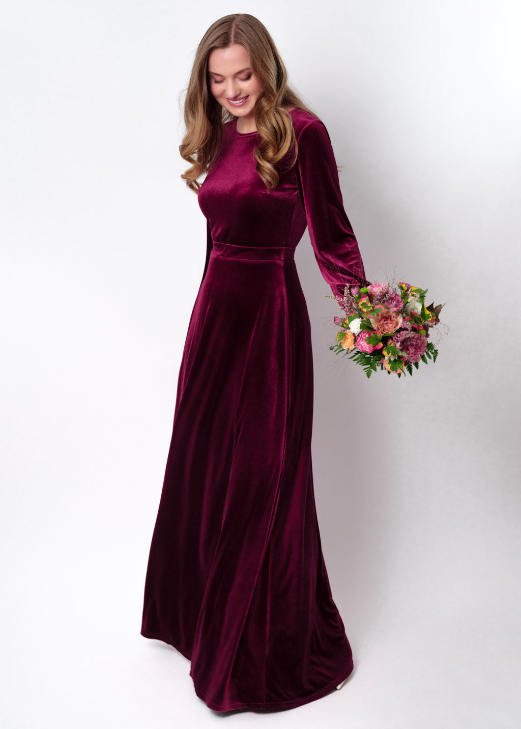 Plum burgundy velvet long dress